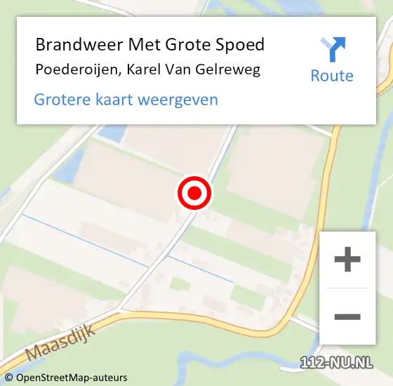 Locatie op kaart van de 112 melding: Brandweer Met Grote Spoed Naar Poederoijen, Karel Van Gelreweg op 24 september 2014 17:02