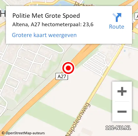 Locatie op kaart van de 112 melding: Politie Met Grote Spoed Naar Altena, A27 hectometerpaal: 23,6 op 4 februari 2024 19:32