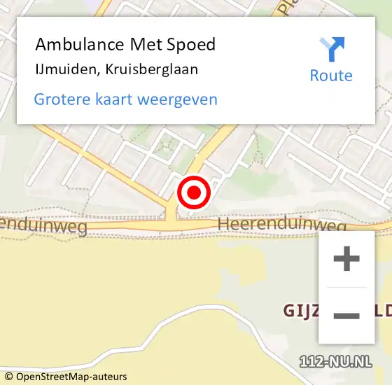 Locatie op kaart van de 112 melding: Ambulance Met Spoed Naar IJmuiden, Kruisberglaan op 4 februari 2024 19:54