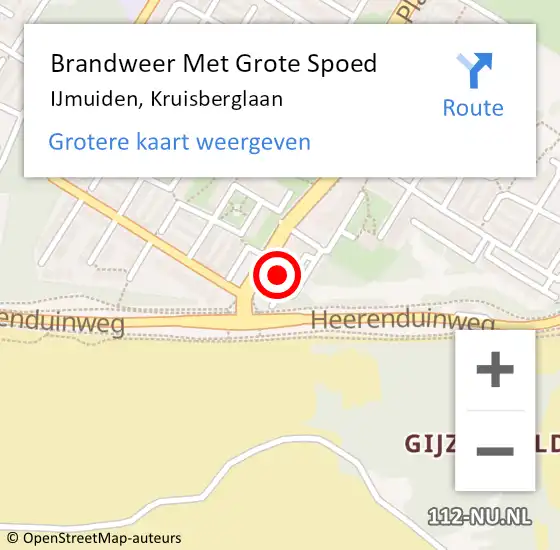 Locatie op kaart van de 112 melding: Brandweer Met Grote Spoed Naar IJmuiden, Kruisberglaan op 4 februari 2024 19:57