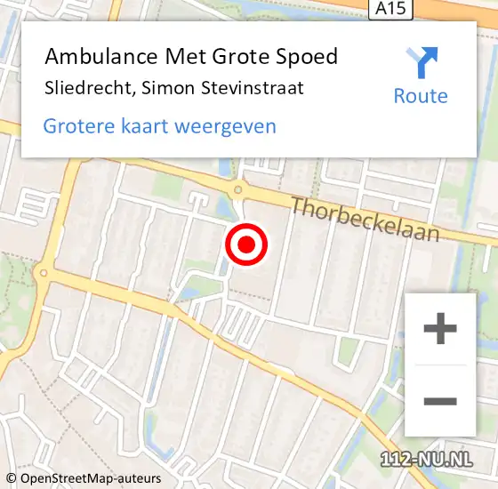 Locatie op kaart van de 112 melding: Ambulance Met Grote Spoed Naar Sliedrecht, Simon Stevinstraat op 4 februari 2024 20:45