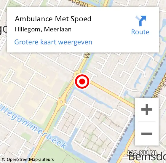 Locatie op kaart van de 112 melding: Ambulance Met Spoed Naar Hillegom, Meerlaan op 4 februari 2024 21:07
