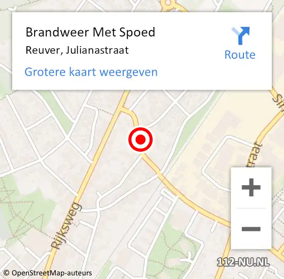 Locatie op kaart van de 112 melding: Brandweer Met Spoed Naar Reuver, Julianastraat op 4 februari 2024 21:20