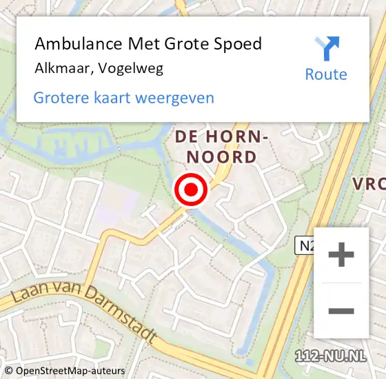 Locatie op kaart van de 112 melding: Ambulance Met Grote Spoed Naar Alkmaar, Vogelweg op 4 februari 2024 21:31