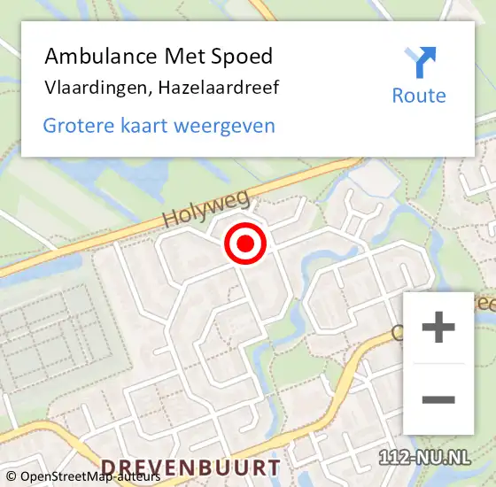 Locatie op kaart van de 112 melding: Ambulance Met Spoed Naar Vlaardingen, Hazelaardreef op 4 februari 2024 22:21