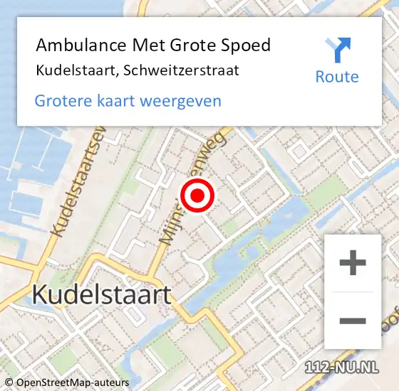 Locatie op kaart van de 112 melding: Ambulance Met Grote Spoed Naar Kudelstaart, Schweitzerstraat op 4 februari 2024 22:41