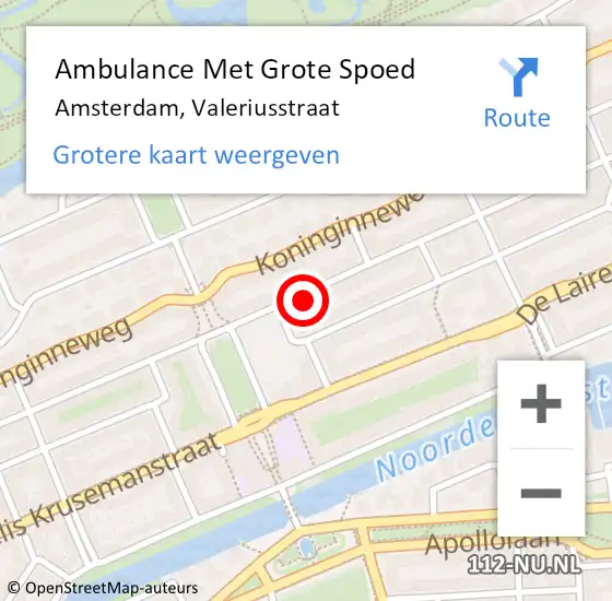 Locatie op kaart van de 112 melding: Ambulance Met Grote Spoed Naar Amsterdam, Valeriusstraat op 4 februari 2024 22:52