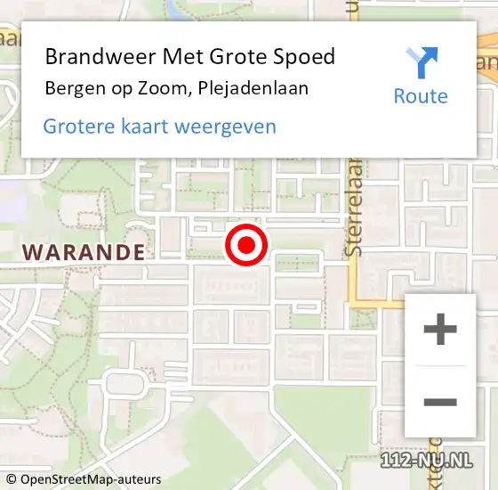 Locatie op kaart van de 112 melding: Brandweer Met Grote Spoed Naar Bergen op Zoom, Plejadenlaan op 4 februari 2024 23:06