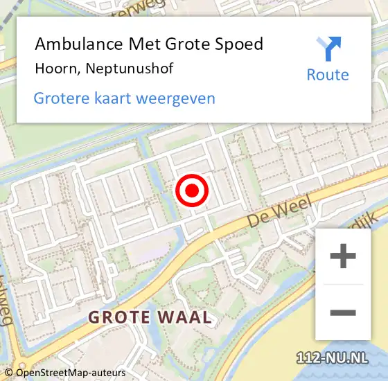 Locatie op kaart van de 112 melding: Ambulance Met Grote Spoed Naar Hoorn, Neptunushof op 4 februari 2024 23:57