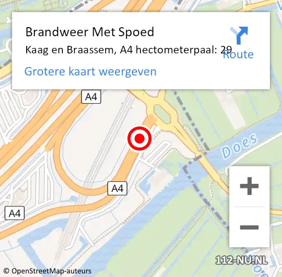 Locatie op kaart van de 112 melding: Brandweer Met Spoed Naar Kaag en Braassem, A4 hectometerpaal: 29 op 5 februari 2024 00:28