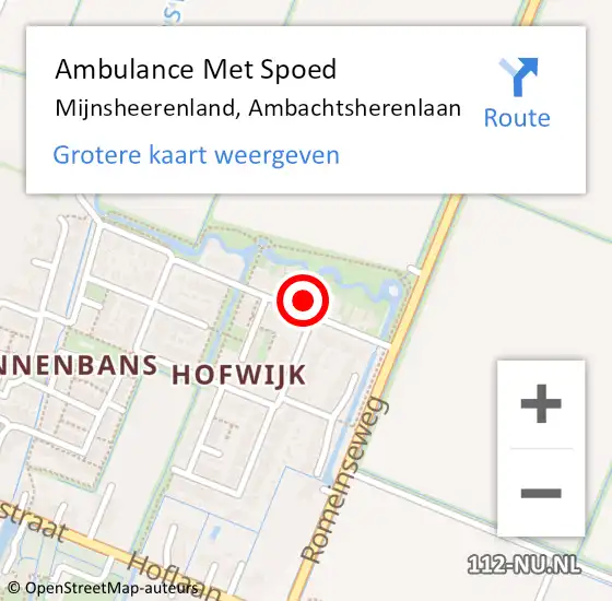 Locatie op kaart van de 112 melding: Ambulance Met Spoed Naar Mijnsheerenland, Ambachtsherenlaan op 5 februari 2024 00:34