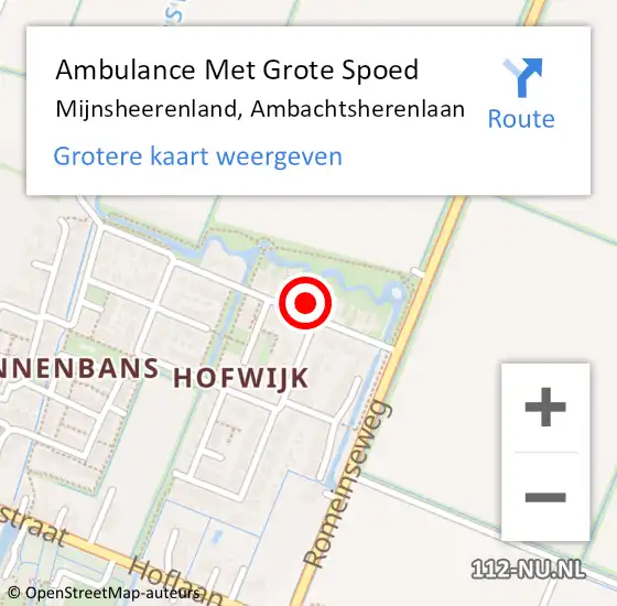 Locatie op kaart van de 112 melding: Ambulance Met Grote Spoed Naar Mijnsheerenland, Ambachtsherenlaan op 5 februari 2024 00:35