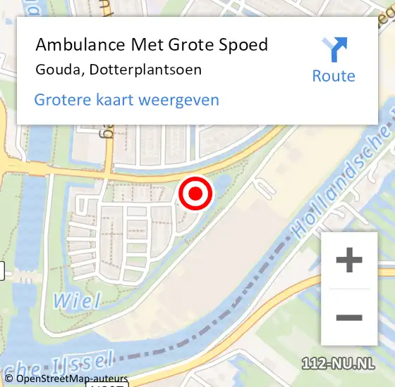 Locatie op kaart van de 112 melding: Ambulance Met Grote Spoed Naar Gouda, Dotterplantsoen op 5 februari 2024 02:10