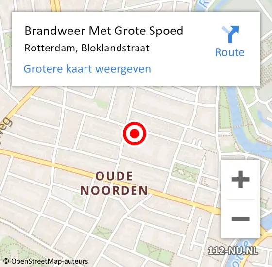 Locatie op kaart van de 112 melding: Brandweer Met Grote Spoed Naar Rotterdam, Bloklandstraat op 5 februari 2024 02:12