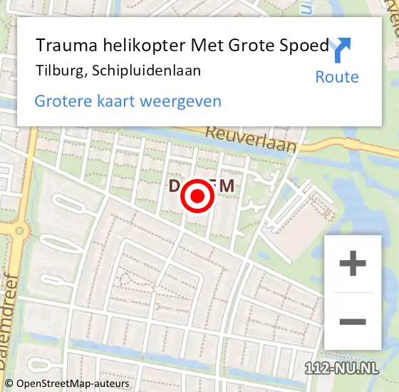 Locatie op kaart van de 112 melding: Trauma helikopter Met Grote Spoed Naar Tilburg, Schipluidenlaan op 5 februari 2024 02:45