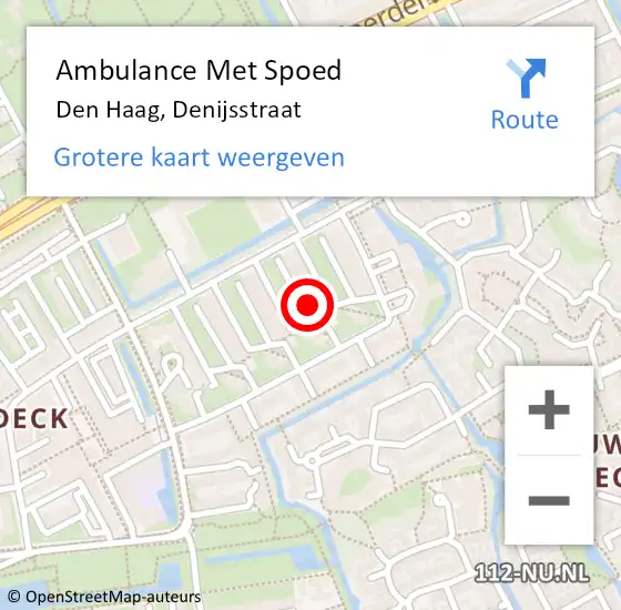 Locatie op kaart van de 112 melding: Ambulance Met Spoed Naar Den Haag, Denijsstraat op 5 februari 2024 02:57