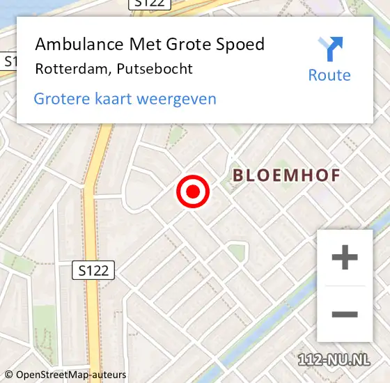 Locatie op kaart van de 112 melding: Ambulance Met Grote Spoed Naar Rotterdam, Putsebocht op 5 februari 2024 06:02