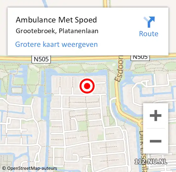 Locatie op kaart van de 112 melding: Ambulance Met Spoed Naar Grootebroek, Platanenlaan op 5 februari 2024 07:07
