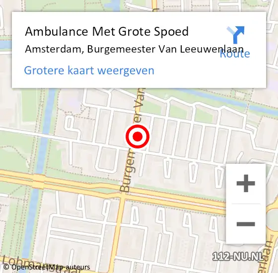 Locatie op kaart van de 112 melding: Ambulance Met Grote Spoed Naar Amsterdam, Burgemeester Van Leeuwenlaan op 5 februari 2024 07:10