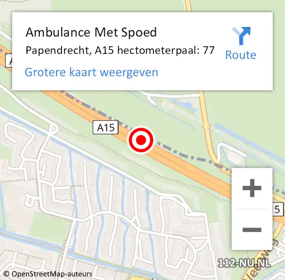 Locatie op kaart van de 112 melding: Ambulance Met Spoed Naar Papendrecht, A15 hectometerpaal: 77 op 5 februari 2024 07:49