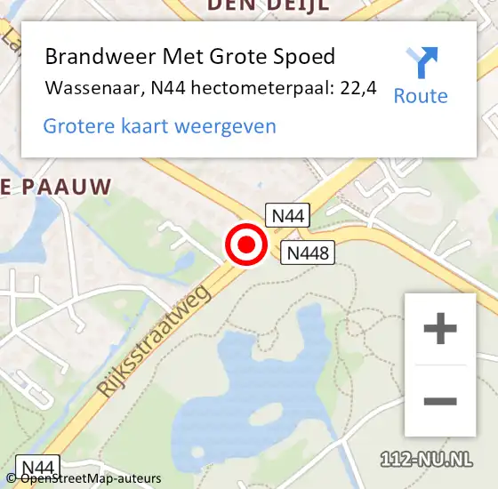Locatie op kaart van de 112 melding: Brandweer Met Grote Spoed Naar Wassenaar, N44 hectometerpaal: 22,4 op 5 februari 2024 08:59