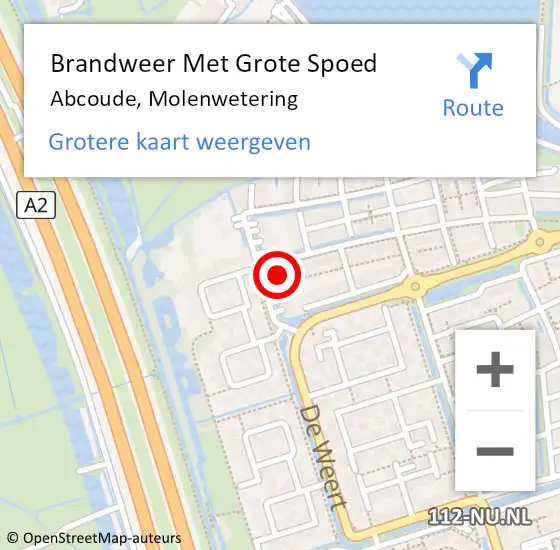 Locatie op kaart van de 112 melding: Brandweer Met Grote Spoed Naar Abcoude, Molenwetering op 5 februari 2024 09:56