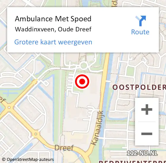 Locatie op kaart van de 112 melding: Ambulance Met Spoed Naar Waddinxveen, Oude Dreef op 5 februari 2024 10:01