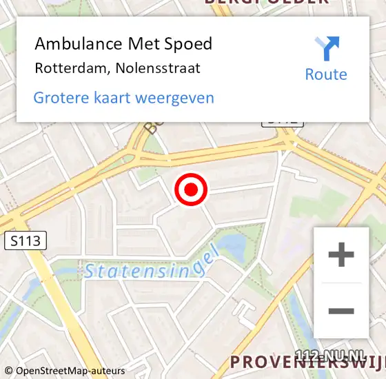 Locatie op kaart van de 112 melding: Ambulance Met Spoed Naar Rotterdam, Nolensstraat op 5 februari 2024 10:39