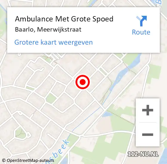 Locatie op kaart van de 112 melding: Ambulance Met Grote Spoed Naar Baarlo, Meerwijkstraat op 24 september 2014 18:09