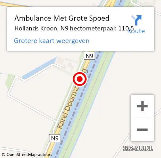 Locatie op kaart van de 112 melding: Ambulance Met Grote Spoed Naar Hollands Kroon, N9 hectometerpaal: 110,5 op 5 februari 2024 11:02