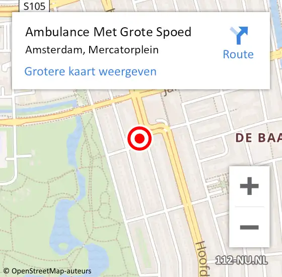 Locatie op kaart van de 112 melding: Ambulance Met Grote Spoed Naar Amsterdam, Mercatorplein op 5 februari 2024 11:02