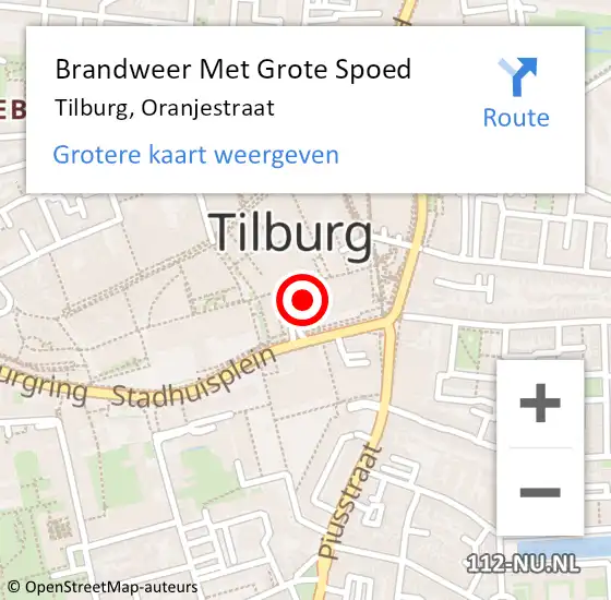 Locatie op kaart van de 112 melding: Brandweer Met Grote Spoed Naar Tilburg, Oranjestraat op 5 februari 2024 11:43