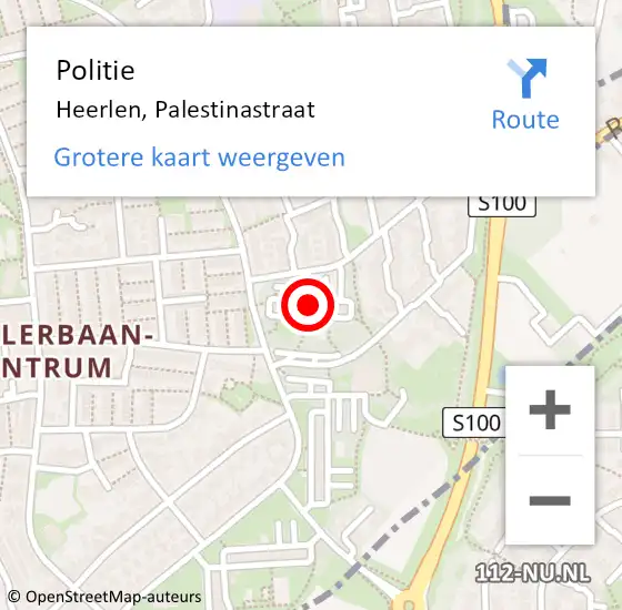 Locatie op kaart van de 112 melding: Politie Heerlen, Palestinastraat op 5 februari 2024 12:08