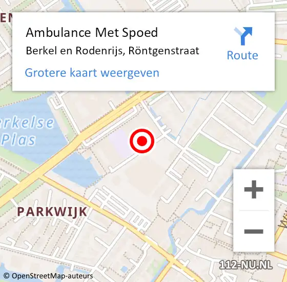 Locatie op kaart van de 112 melding: Ambulance Met Spoed Naar Berkel en Rodenrijs, Röntgenstraat op 5 februari 2024 12:12