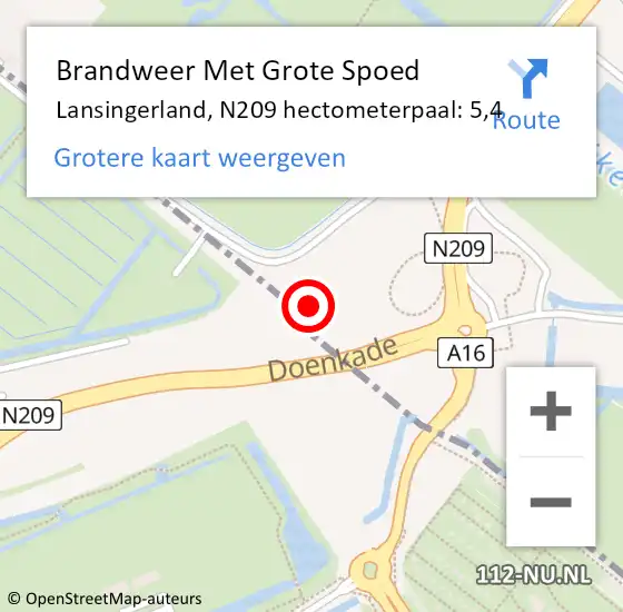 Locatie op kaart van de 112 melding: Brandweer Met Grote Spoed Naar Lansingerland, N209 hectometerpaal: 5,4 op 5 februari 2024 12:19