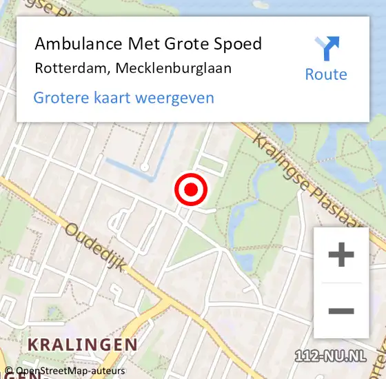 Locatie op kaart van de 112 melding: Ambulance Met Grote Spoed Naar Rotterdam, Mecklenburglaan op 5 februari 2024 12:25