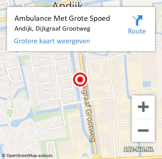 Locatie op kaart van de 112 melding: Ambulance Met Grote Spoed Naar Andijk, Dijkgraaf Grootweg op 5 februari 2024 12:28
