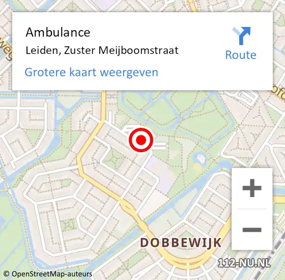 Locatie op kaart van de 112 melding: Ambulance Leiden, Zuster Meijboomstraat op 5 februari 2024 12:51