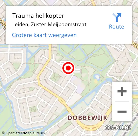 Locatie op kaart van de 112 melding: Trauma helikopter Leiden, Zuster Meijboomstraat op 5 februari 2024 12:52