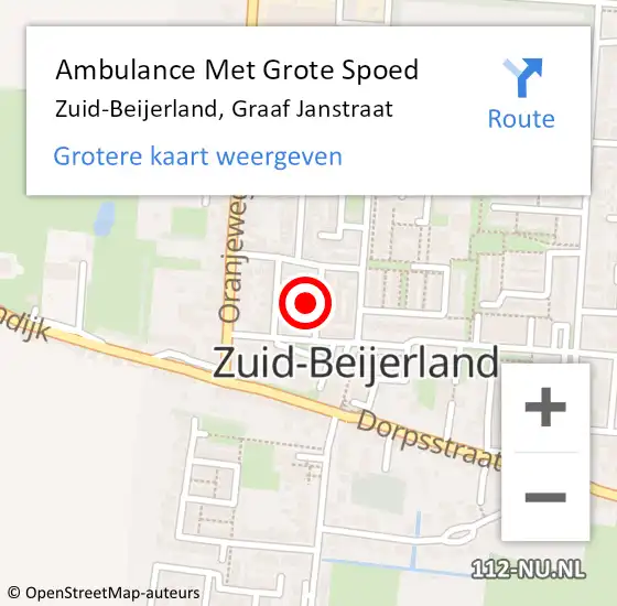 Locatie op kaart van de 112 melding: Ambulance Met Grote Spoed Naar Zuid-Beijerland, Graaf Janstraat op 5 februari 2024 12:53