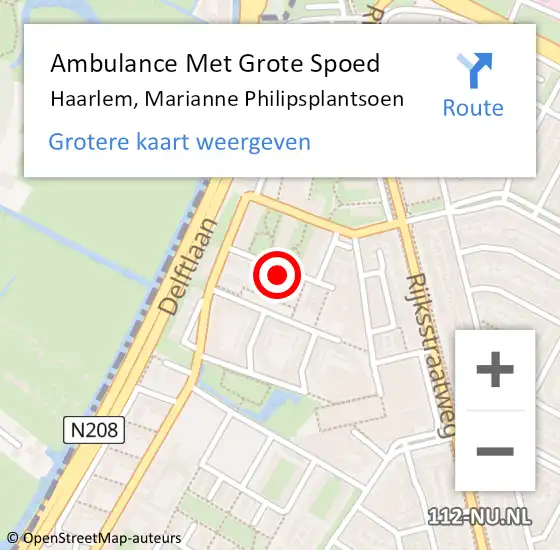 Locatie op kaart van de 112 melding: Ambulance Met Grote Spoed Naar Haarlem, Marianne Philipsplantsoen op 5 februari 2024 13:13