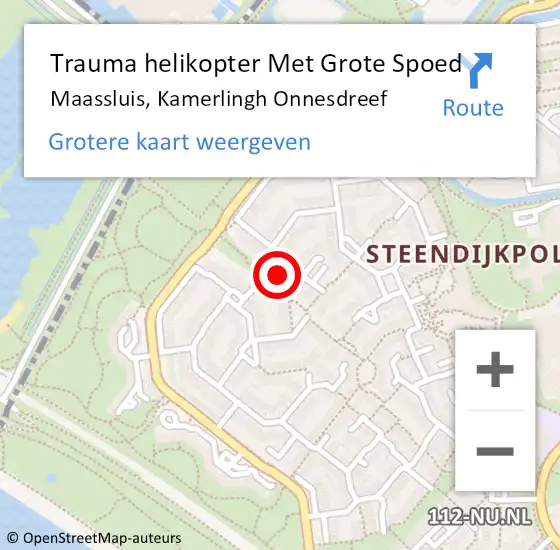 Locatie op kaart van de 112 melding: Trauma helikopter Met Grote Spoed Naar Maassluis, Kamerlingh Onnesdreef op 5 februari 2024 13:34
