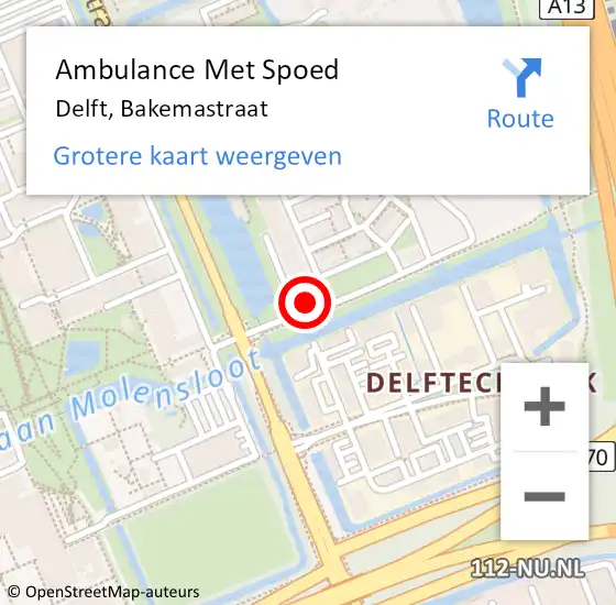 Locatie op kaart van de 112 melding: Ambulance Met Spoed Naar Delft, Bakemastraat op 5 februari 2024 14:04