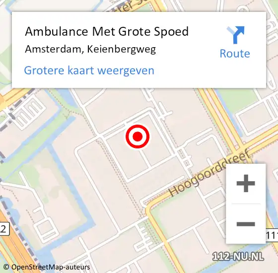 Locatie op kaart van de 112 melding: Ambulance Met Grote Spoed Naar Amsterdam, Keienbergweg op 5 februari 2024 14:24