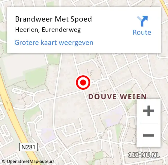 Locatie op kaart van de 112 melding: Brandweer Met Spoed Naar Heerlen, Eurenderweg op 5 februari 2024 14:31