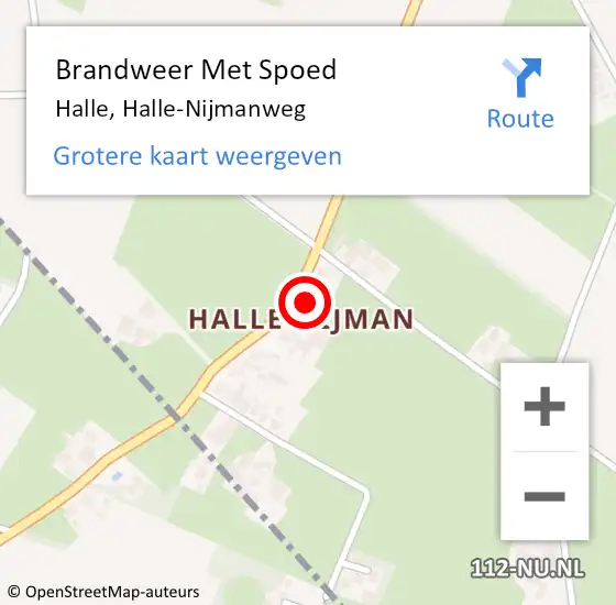 Locatie op kaart van de 112 melding: Brandweer Met Spoed Naar Halle, Halle-Nijmanweg op 5 februari 2024 14:32