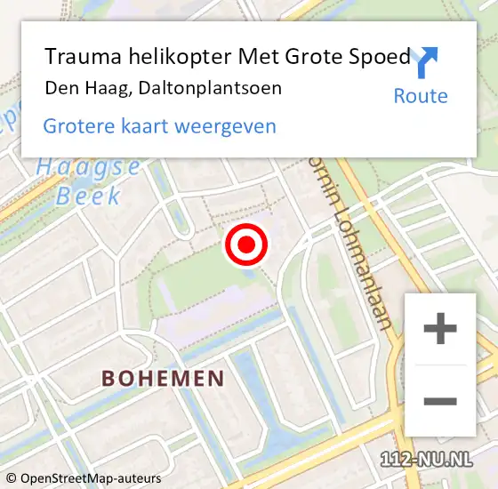 Locatie op kaart van de 112 melding: Trauma helikopter Met Grote Spoed Naar Den Haag, Daltonplantsoen op 5 februari 2024 14:53