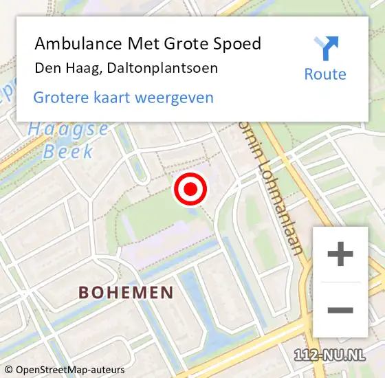 Locatie op kaart van de 112 melding: Ambulance Met Grote Spoed Naar Den Haag, Daltonplantsoen op 5 februari 2024 14:53