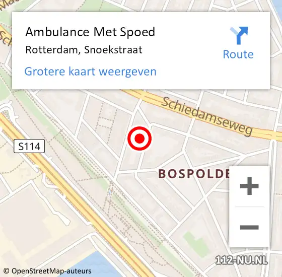 Locatie op kaart van de 112 melding: Ambulance Met Spoed Naar Rotterdam, Snoekstraat op 5 februari 2024 15:03