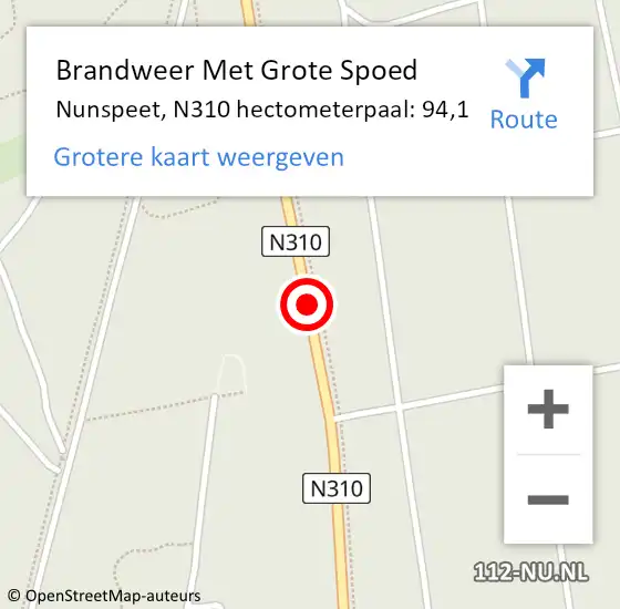 Locatie op kaart van de 112 melding: Brandweer Met Grote Spoed Naar Nunspeet, N310 hectometerpaal: 94,1 op 5 februari 2024 15:04